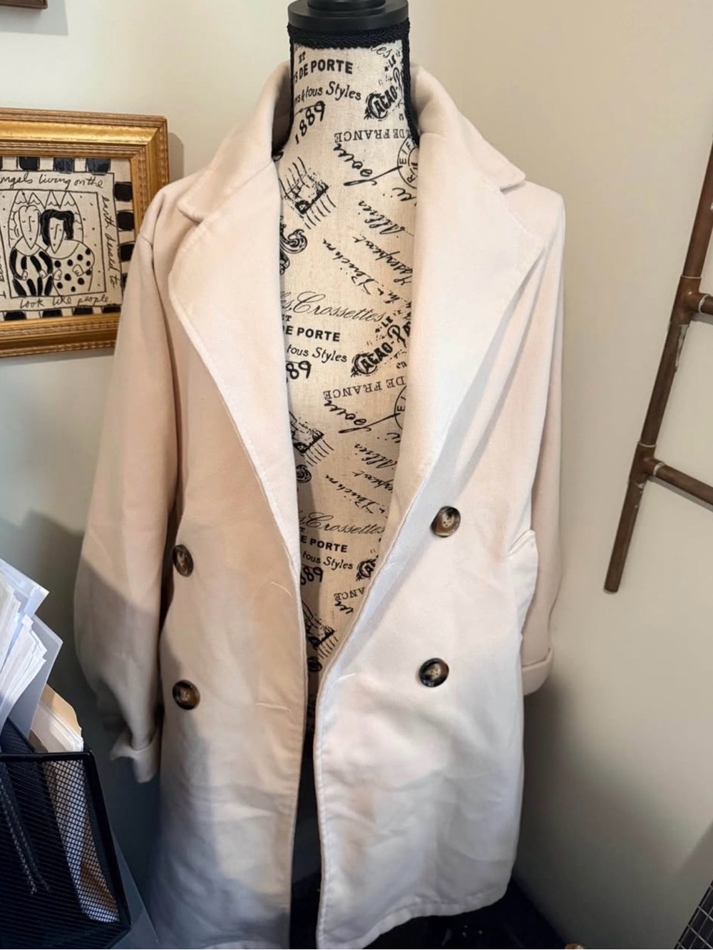 Classic Double-Breasted Light Blush Peacoat